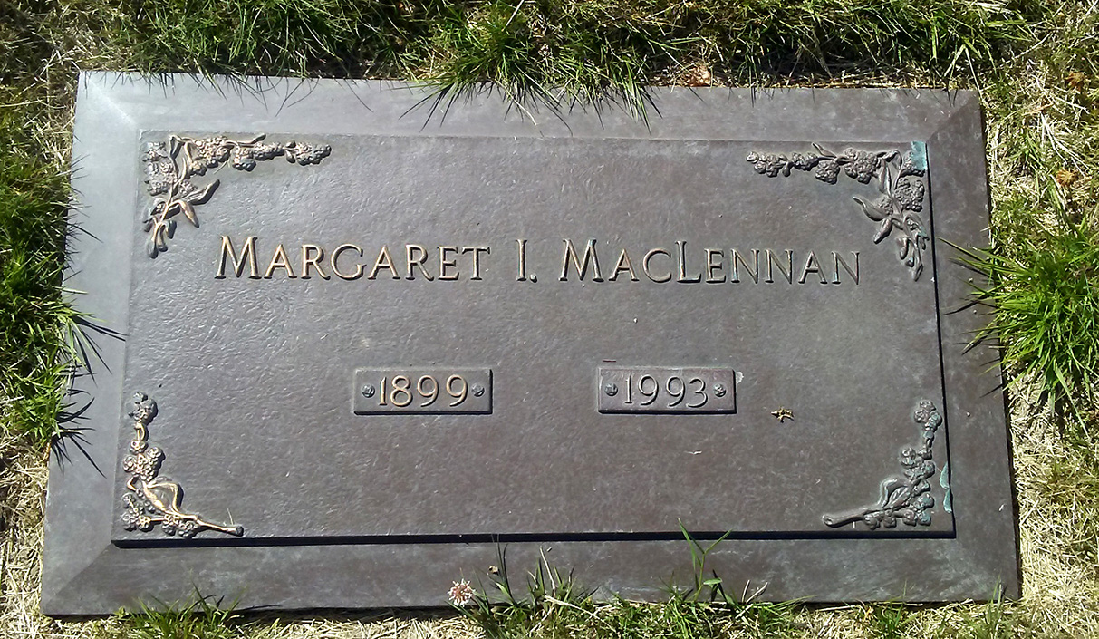 Photo of headstones/Margaret I MacLennan 1899-1993 hdstn Burnaby Forest Lawn cem